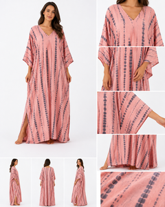 Robe longue maxi bohème tie-dye à col en V pour femme, 100 % coton, coupe moderne, taille naturelle, écologique, pour soirée, 3XL - Product Image 2