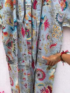 Green 100% Cotton Indian Beach Kimono Robe, Kimono Robe, Cotton Robe, Shower Robe, Maternity Robe, <b>Bath</b> Robe, Dressing Gown, Bea - Product Image 4