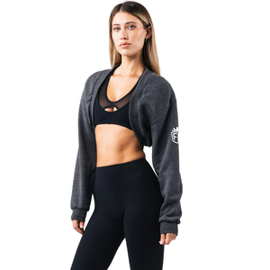 Shrug en polaire pour femme, noir chiné, ouvert sur le devant, court, pièce de superposition, doux, décontracté, athleisure, couverture légère - Product Image 4