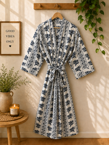 Bata Kimono 100% Algodón para Mujer |   Kimono con Estampado Floral |   Bata Ligera de Verano |   Fabricante artesanal de Jaipur - Product Image 4