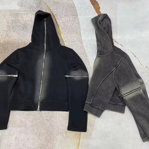 Sudadera con capucha para hombre, estilo nuevo, con cremallera, de algodón 100% de felpa francesa, de gran gramaje, con lavado ácido, estilo vintage desgastado, personalizada OEM - Product Image 2