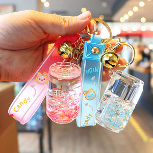 QYS Novelty Oil Filled Bottle Keychain Cartoon Pearl Pendant <b>Key</b> <b>Ring</b> <b>Car</b> Accessory - Product Image 6