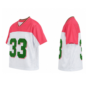 Camiseta de Fútbol Unisex Rosa y Blanca con Malla, Número 33, Estampado Verde en Tela Twill, Cuello en V, Manga Corta, Transpirable, para Adultos - Product Image 6