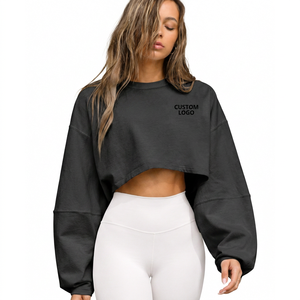 Women Custom Logo Crop <b>Sweatshirt</b> Oversized Loose Fit Pullover <b>Yoga</b> Fitness Workout Sportswear Top - Product Image 6