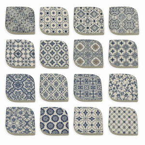 Juego de posavasos cuadrados de mármol suave, hechos a mano, personalizados al por mayor, con estampado de medallón azul y blanco antiguo en esmalte - Product Image 2