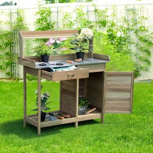 Outdoor Garden Storage <b>Work</b> <b>Station</b> Elegant Wooden Potting Bench - Product Image 6