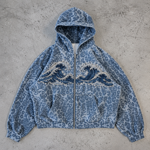 Sweat-shirts brodés à imprimé léopard pour femmes, inspirés du style Y2K, motifs personnalisables, style contemporain, collection saisonnière - Product Image 1