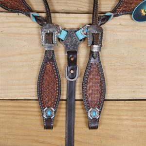 Ensemble de têtière et de collier de poitrail en cuir de style western, couleur assortie, pour l'équitation, prix de gros, directement de l'usine - Product Image 4
