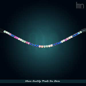Frontal de luxe en cuir noir rembourré, avec cristaux multicolores arc-en-ciel et strass ombrés, forme anatomique en U, personnalisable, élégant - Product Image 2