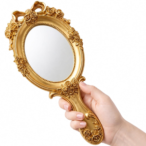 Vintage <b>Gold</b> Handheld Vanity <b>Mirror</b> with Handle Ornate Floral Rose Makeup <b>Mirror</b> Antique Style Dressing <b>Mirror</b> Decorative Beauty - Product Image 1