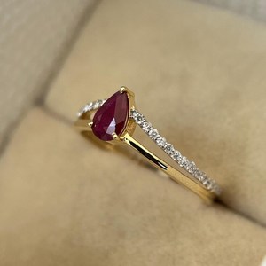 Bague délicate en rubis taille poire, argent sterling 925 plaqué or 14 carats, style Art Déco vintage, pour fiançailles et mariage - Product Image 5