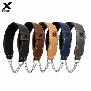 Ceinture de musculation en cuir personnalisée pour l'haltérophilie, ceinture de gymnastique robuste avec chaîne en acier pour tractions et dips, OEM/ODM - Product Image 2