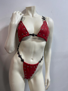 Conjunto de sujetador y bragas de cuero PU sexy personalizado, atuendo elegante para discoteca, conjunto de bikini de cuero para mujer, sujetador y bragas de cuero sexys - Product Image 6