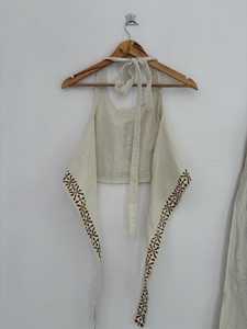 Conjunto de Dos Piezas de Algodón con Estampado Floral para Mujer, Top Halter Blanco Estampado, Pantalones Anchos, Estampado a Bloques, Atuendo de Verano para Vacaciones - Product Image 3