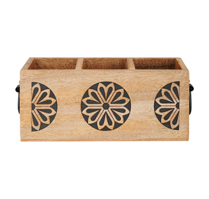 Elegant Wooden <b>Tabletop</b> Caddy Organizer with Iron Frame Handles for Modern Entertaining - Product Image 3