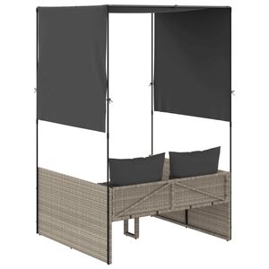 Lettino Doppio Grigio Chiaro in Rattan PE per Esterni con Cuscini Inclusi, Design Moderno - Product Image 5