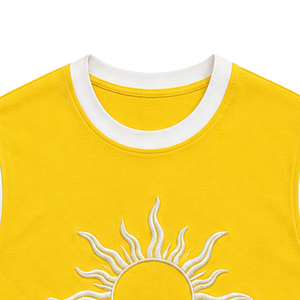 Camiseta sin Mangas Amarilla con Diseño de Sol Bordado en Blanco, Chaleco Casual de Verano para Mujer, Cuello Redondo, Tops de Moda Personalizados OEM - Product Image 5