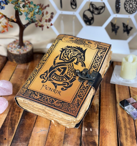 Diario de cuero Viking Fenrir: Grimorio nórdico hecho a mano, diseño de lobo celta - Product Image 2