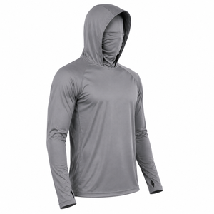 Sweat à capuche unisexe à manches longues avec protection intégrée pour le visage, anti-UV, couleur unie, vêtement de pêche performant UPF 50, pull-over haute élasticité 100% - Product Image 3