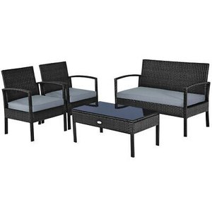 4P00016 Direct factory in Vietnam Modern 4Pcs <b>Rattan</b> One Seat Outdoor <b>Sofa</b> Set with Cream White Cushions for Garden Villa - Product Image 3