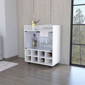 Carrello Bar Minneapolis con Portabottiglie per 8 Bottiglie, Vetrina in Vetro e Top in Alluminio Integrato - Categoria Prodotti: Mobili Bar - Product Image 1