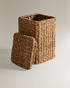 Cesta cuadrada de junco marino con tapa abatible, cesta de almacenamiento hecha a mano, venta al por mayor, ecológica, hecha en Vietnam - Product Image 1