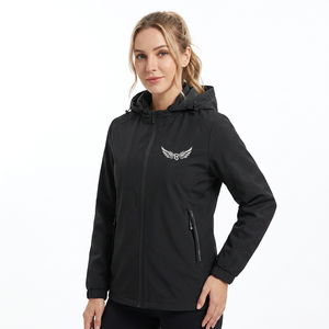 Veste softshell noire à capuche pour homme, coupe-vent, fermeture éclair, style sportif, logo imprimé sur le devant, vêtement d'automne - Product Image 3