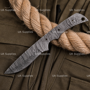 Cuchillo de caza y camping UA Supplies de grado industrial con hoja en bruto de acero de Damasco tipo Drop Point y mango de acero de Damasco - Product Image 6