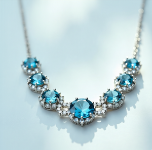 สร้อยคอไฮโดรบลูโทแพซขนาด 16 นิ้ว 12 มม. และ 10 มม. ทรงกลม ประดับเพชร CZ จี้เงินแท้ 925 ชุบทอง 18K เหมาะสำหรับงานปาร์ตี้ - Product Image 3