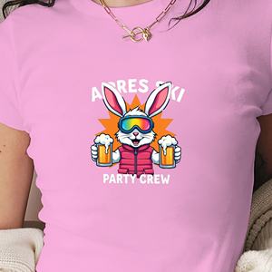 Camiseta de manga corta de punto con estampado Y2K ajustada para mujer con diseño de gafas de esquí de conejo y cerveza - Product Image 3