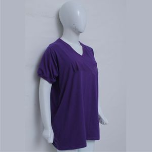 Elegante vestido camisero morado con cuello en V clásico y mangas cortas. Tela suave y transpirable. Camiseta cómoda de corte relajado. - Product Image 2