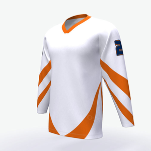 Jersey de Hockey sobre Hielo Sublimado Personalizado para Hombre, Manga Larga, Blanco con Rayas Naranjas, Jugador Número 24, Poliéster que Absorbe la Humedad, Corte Regular - Product Image 3