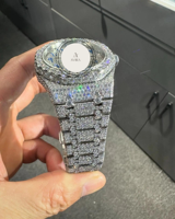 Blauer Arabischer Saphir Kristallglas Automatik VVS Diamant Luxus Edelstahl Bling Hip-Hop Antik Mode Limitierte Auflage