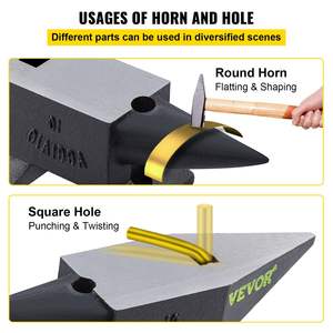 Enclume à corne simple en acier moulé 22 livres (10kg) grande base stable de comptoir haute dureté pour le pliage de forgeron façonnant la couleur noire - Product Image 4