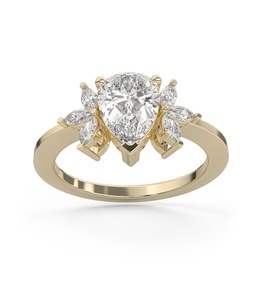 Bague en argent authentique pour femme, forme goutte d'eau, avec diamant Moissanite VVS1 et accent floral latéral, idéale pour demande en mariage ou cadeau surprise - Product Image 2