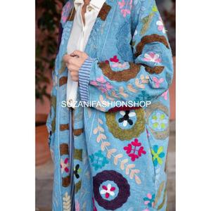 Long Knitted Velvet <b>Thick</b> <b>Coat</b> Floral Embroidery Stand Collar Full Sleeve <b>Winter</b> Women's Jacket Raw Eco-Friendly Wholesale - Product Image 4