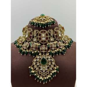 Indian Ethnic Devanshi Victorian Semi <b>Bridal</b> Gold Plated Choker <b>Necklace</b> & <b>Earring</b> <b>Set</b> - Product Image 3