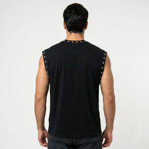 Camiseta sin mangas negra personalizada con cuello con tachuelas, 100% algodón, estilo urbano, estampado gráfico de calavera de ciencia ficción, top de verano - Product Image 5