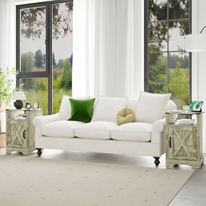 Farmhouse-Style <b>Rustic</b> Wooden Nightstand Tall <b>Bedside</b> <b>Table</b> with Electrical Outlets and Charging Station 2 Sets Available - Product Image 4