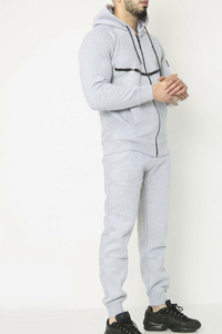 Men's Blue Full-<b>Zip</b> <b>Hooded</b> Tracksuit with Orange Stripes Breathable Sporty Design Regular Fit Side Pockets Winter Wear - Product Image 6
