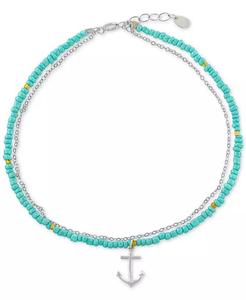 Anchor <b>Charm</b> Seed Beaded Double Chain Ankle <b>Bracelet</b> in <b>Sterling</b> <b>Silver</b> | Macy's - Product Image 1