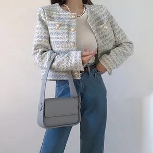 ITOOLIN 2024 Cardigan élégant en tweed pour femme, veste à poches simple boutonnage et manteau court ample, collection automne-hiver - Product Image 1