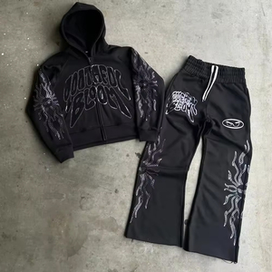 Ensemble de survêtement à capuche noir Joger Block, fermeture éclair intégrale, streetwear, respirant, sans couture, écologique, unisexe, pour adultes, vêtements d'automne - Product Image 1