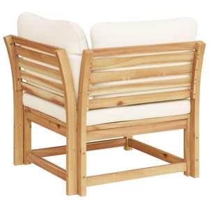 Canapé de jardin en bois d'acacia massif, blanc crème, modulaire simple pour espaces extérieurs - Product Image 6