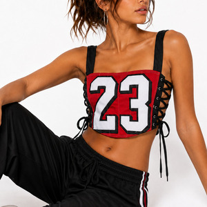 Y2K Sports Style Women Lace Up Number Corset Crop <b>Top</b> Y2K Sport Streetwear Custom Racing Style OEM Women's Shirts Manufacturer - Product Image 6