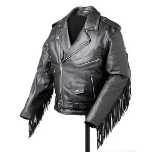 Chaqueta de Motociclista de Cuero Genuino para Hombre, con Flecos, Cierre de Cremallera, Cuello Camisero, Corte Regular, Invierno, Ecológica, Resistente al Viento - Product Image 2