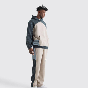 <b>Men's</b> Blue <b>White</b> Solid Breathable Eco-Friendly Lightweight Hooded Tracksuit Full Length Cotton Casual <b>Joggers</b> Side Pockets - Product Image 1