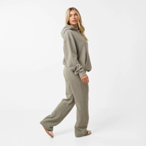 Ensemble de survêtement de luxe pour femme : sweat à capuche oversize et pantalon large en mélange de coton, décontracté, délavé à l'acide, couleur unie, 2 pièces - Product Image 4
