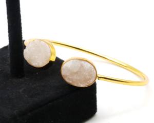 Bracelets ajustables en pierre Druzy naturelle avec argent allemand |   Bracelet manchette artisanal en pierre gemme Druzy |   Bijoux de mode pour femmes - Product Image 2