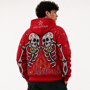 Men's <b>Gothic</b> Skeleton Graphic Red Hoodie <b>Jacket</b> Custom Printed Zip Up Hoodie Streetwear Casual Fashion Hooded <b>Jacket</b> - Product Image 1